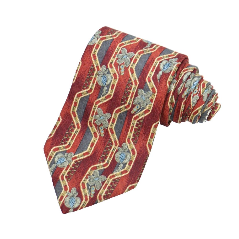 ERMENEGILDO ZEGNA Tie Red Multi Color Abstract Paisley Exclusive Design Silk‎